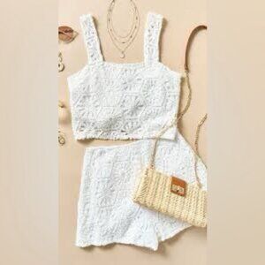 Francescas White Crochet Top and Shorts Set - Originally retailed at 84.00